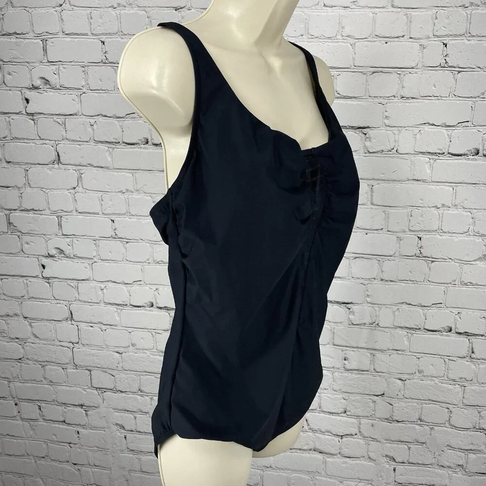 Amoressa Black Padded Bra Gold Accent Mesh Cut Out One Piece Swimsuit Size 16W
